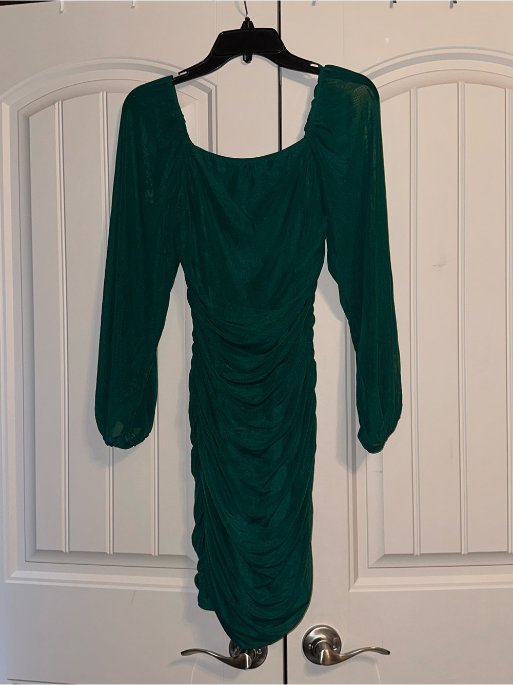 Emerald Green Ruched Long-Sleeve Dress